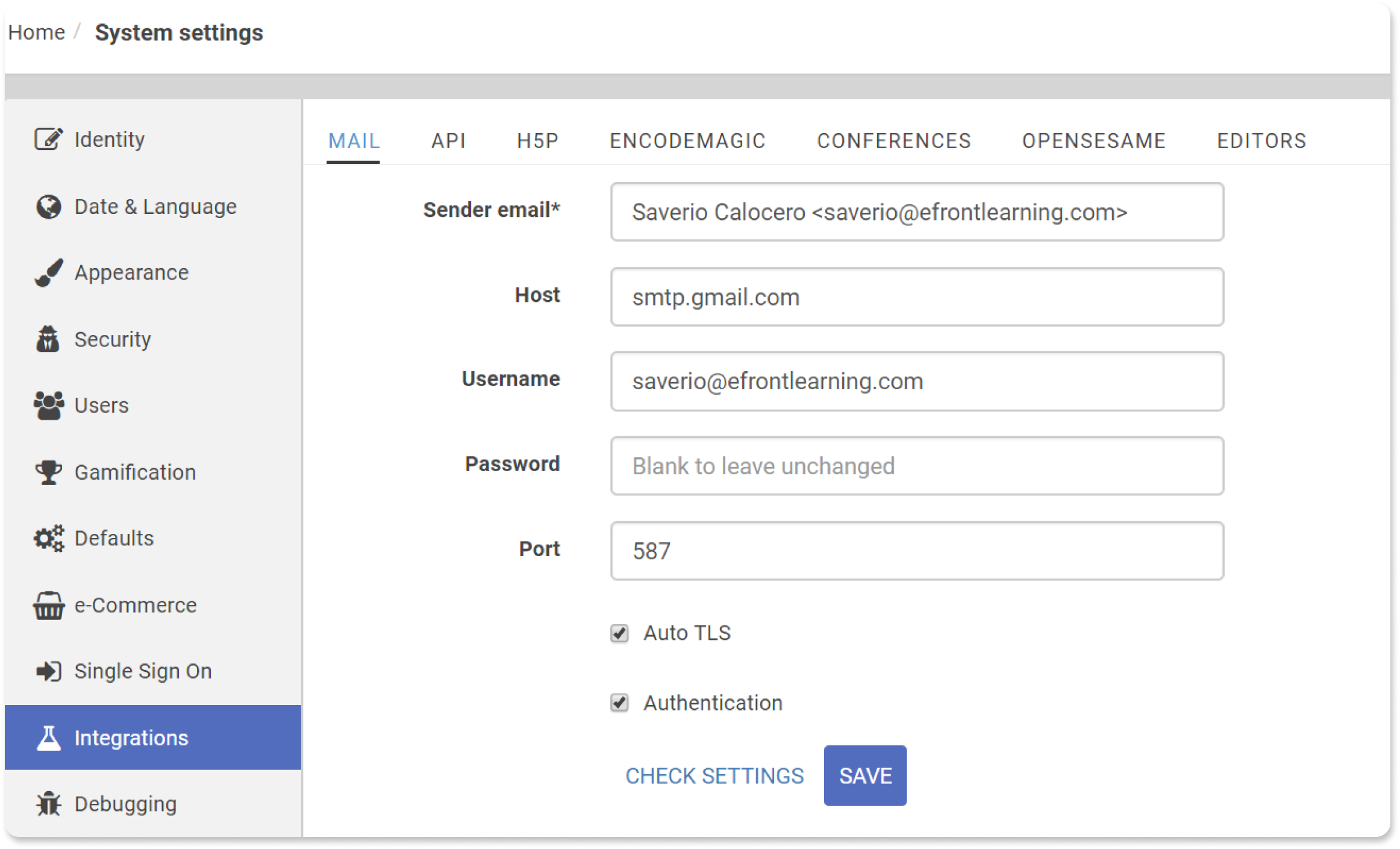 smtp email settings for gmail